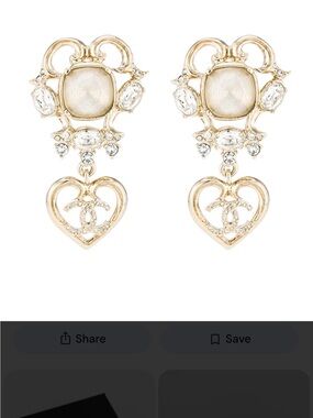 CHANEL Gold Heart Drop Earrings with Crystal Accents